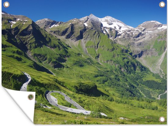 La route du Grossglockner à travers les Alpes autrichiennes Poster Jardin 160x120 cm - Toile de jardin / Toile d'extérieur / Peintures d'extérieur (décoration de jardin) XXL / Groot format!