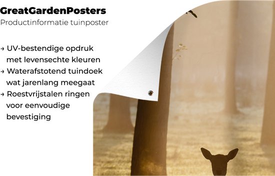 Poster de jardin Cerf - Soleil - Arbres - 30x60 cm - Toile de jardin - Poster extérieur