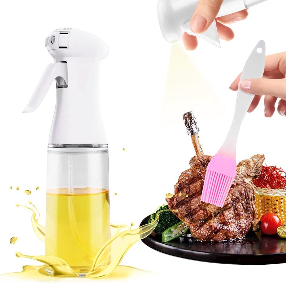 Pulvérisateur d'huile d'olive pour la cuisson - 200 ml de distributeur  d'huile de verre Spray Mister - Huile rechargeable de qualité vinaigre
