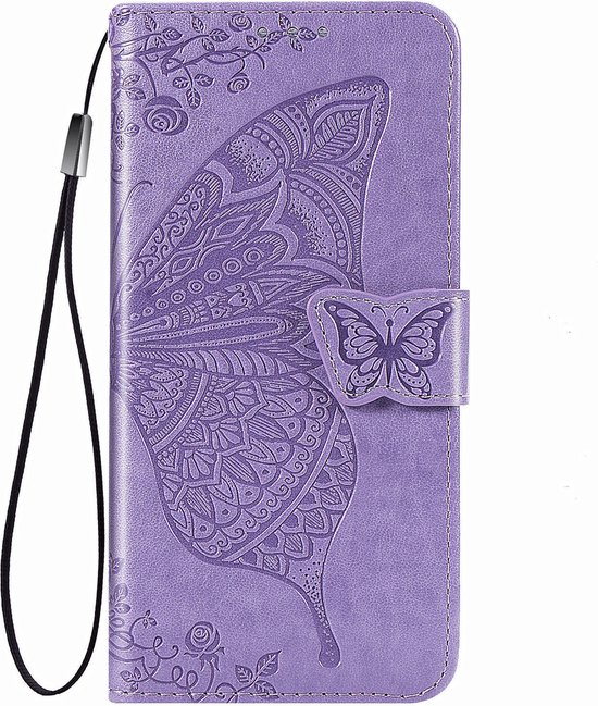 Coque Xiaomi Mi 11 - Bookcase - Porte carte - Portefeuille - Motif papillon - Cuir artificiel - Violet