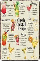 Wandbord met Classic Cocktail Recepten – Mojito, Cosmopolitan, Margarita, Sidecar, Manhattan, Tom Collins, Sea Breeze