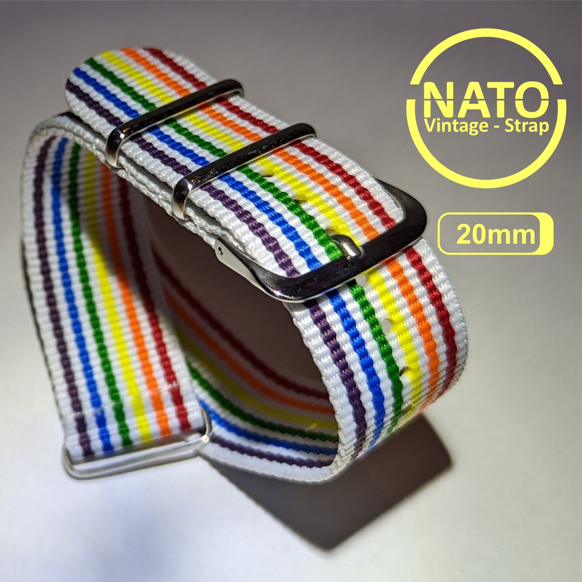 20mm Premium Nato Strap Regenboog - Vintage James Bond - Nato Strap collectie - Mannen - Vrouwen - Horlogeband - 20 mm bandbreedte voor oa. Seiko Rolex Omega Casio en Citizen
