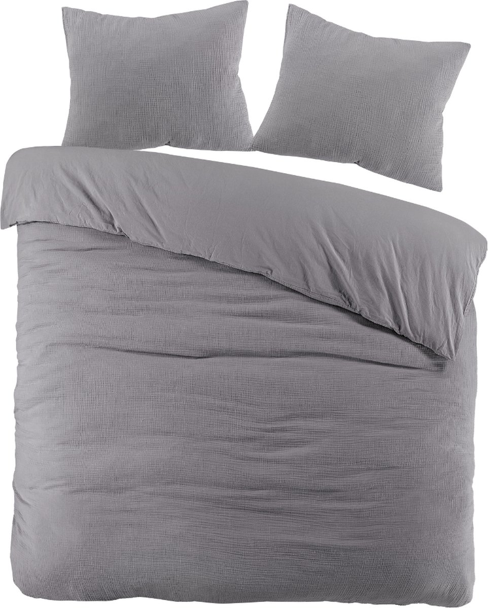 Dekbedovertrek Rome GrijsTweepersoons 200x200/220 cm - 100% Mousseline Katoen - Hoogwaardige kwaliteit
