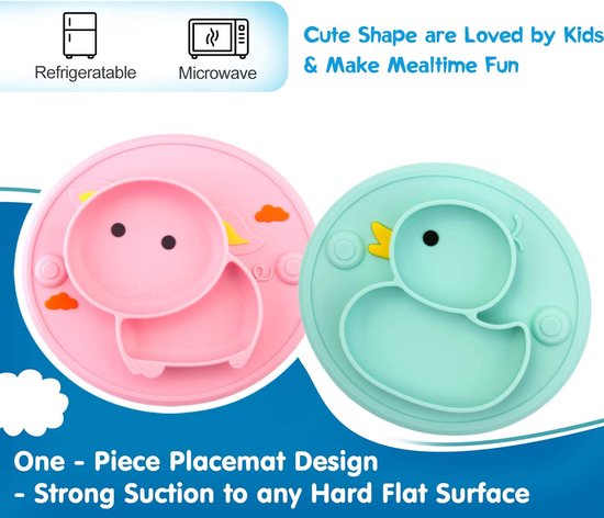 Assiette Compartimentée En Porcelaine Pour Enfants - Avec Ventouse Silicone Anti-dérapante - 19,8 Cm - Micro-ondes Et Lave-vaisselle - Sans BPA