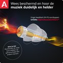 Gedetailleerde weergave van een Alpine AcousticFilter oordopje met gouden filter.