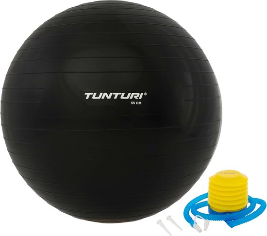 Tunturi Fitness bal - Yoga bal inclusief pomp - Pilates bal - Zwangerschaps bal - 55 cm - Kleur: zwart - Incl. gratis fitness app