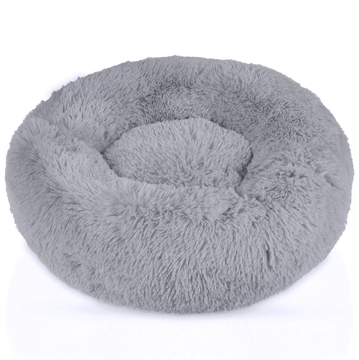 Intirilife pluche pluche bed in lichtgrijs diameter 80 cm - Zacht rond antislip hondenbed kattenbed kussen comfortabele hondenbank kattenbank voor honden en katten