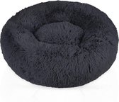 Intirilife pluche pluche bed in donkergrijs diameter 80 cm - Zacht rond antislip hondenbed kattenbed kussen comfortabele hondenbank kattenbank voor honden en katten