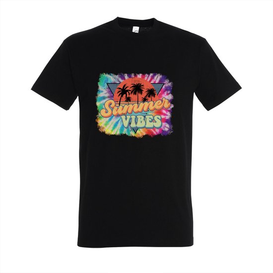 T-shirt Summer vibes - Zwart T-shirt - Maat M - T-shirt met print - T-shirt heren - T-shirt dames