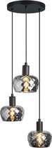 Mat zwarte hanglamp met smoke grijs glas 3-lichts - Reno