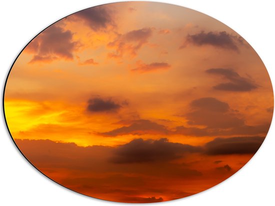 Dibond Ovaal - Oranje Lucht door Zonsondergang - 56x42 cm Foto op Ovaal (Met Ophangsysteem)