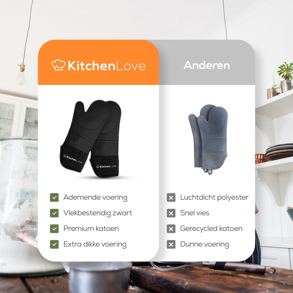 KitchenLove Siliconen Ovenwanten - 2 Stuks - Ovenhandschoenen -  Hittebestendig tot 250... | bol.com