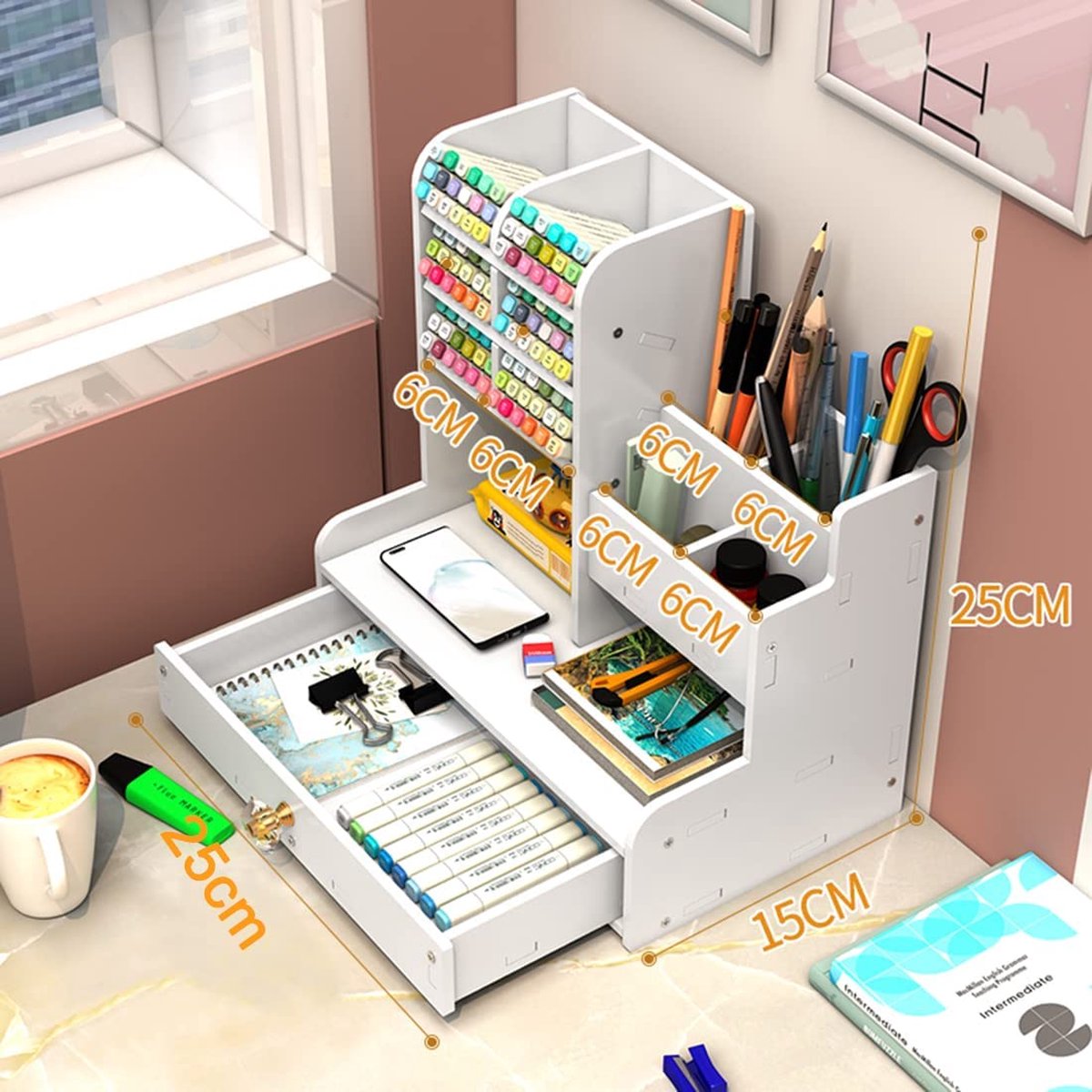 Présentoir à Crayons En Bois NBEADS - 25.3x13x12.5 Cm - Organisateur Bureau Maison