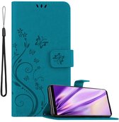 Cadorabo Hoesje voor Sony Xperia 5 in BLOEMEN BLAUW - Beschermhoes in bloemmotief met magnetische sluiting, standfunctie en kaartsleuven Book Case Cover Etui