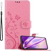 Cadorabo Hoesje voor Xiaomi RedMi NOTE 8 PRO in BLOEMEN ROZE - Beschermhoes in bloemmotief met magnetische sluiting, standfunctie en kaartsleuven Book Case Cover Etui