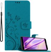 Cadorabo Hoesje geschikt voor Honor 7X in BLOEMEN BLAUW - Beschermhoes in bloemmotief met magnetische sluiting, standfunctie en kaartsleuven Book Case Cover Etui