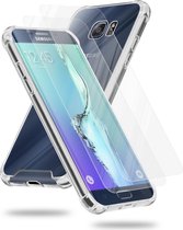 Cadorabo Hoeje en 2x Tempered beschermglas geschikt voor Samsung Galaxy S6 in TRANSPARANT - Hybride beschermhoes met TPU siliconen rand en acryl-glas achterkant