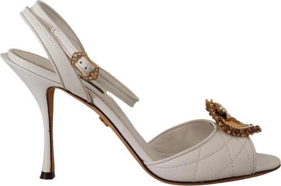 Dolce & Gabbana - White Leather Gold DEVOTION Sandals Heels Shoes