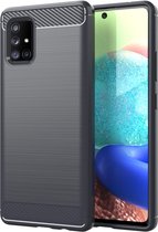 Cadorabo Hoesje geschikt voor Samsung Galaxy A71 5G in BRUSHED GRIJS - Beschermhoes van flexibel TPU siliconen in roestvrij staal-carbonvezel look Case Cover
