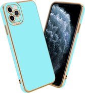 Cadorabo Hoesje voor Apple iPhone 11 PRO MAX in Glossy Turqouise - Rose Goud - Beschermhoes van flexibel TPU-silicone Case Cover en met camerabescherming