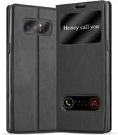Cadorabo Hoesje geschikt voor Samsung Galaxy NOTE 8 in KOMEET ZWART - Beschermhoes met magnetische sluiting, standfunctie en 2 kijkvensters Book Case Cover Etui