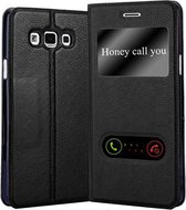 Cadorabo Hoesje geschikt voor Samsung Galaxy A7 2015 in KOMEET ZWART - Beschermhoes met magnetische sluiting, standfunctie en 2 kijkvensters Book Case Cover Etui