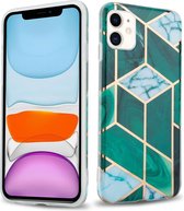 Cadorabo Hoesje geschikt voor Apple iPhone 11 in Donkergroen Wit Goud Marmer No. 6 - Beschermhoes gemaakt van TPU siliconen Case Cover met mozaïek motief