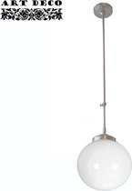 Art deco hanglamp Globe | 1 lichts | 65-105 cm | Ø 25 cm | grijs / staal / wit | glas / metaal | verstelbaar | woonkamer | gispen / retro / jaren 30