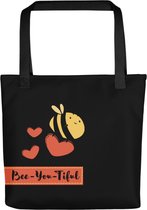 Tas - Tote Bag - Bijtje Met Hartjes - Bee You Tiful - Creme Stippen