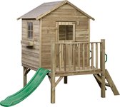 Houten speelhuisje met glijbaan en trap Camilla (SwingKing) | Kinderhuisje voor Buiten in de Tuin | Voor Kinderen vanaf 3 Jaar | FSC Hout - Glijbaan Groen