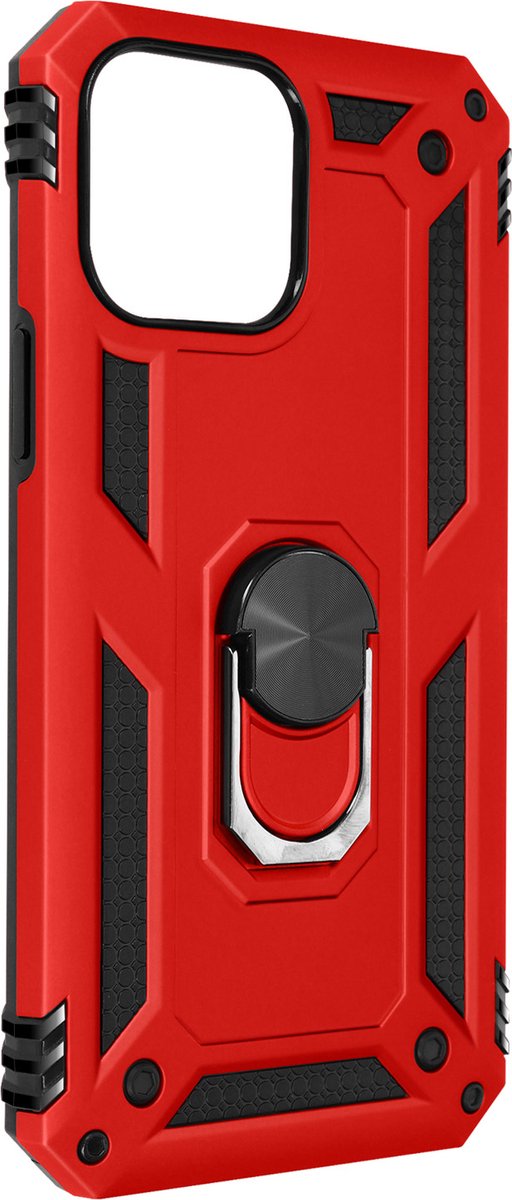 Avizar Hoesje Geschikt voor iPhone 13 Schokbestendig met Ringhouder Standfunctie, Rood