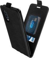 Geschikt voor Samsung Galaxy A70 Vertical Flip Case met Kaarthouder Paardenleer Effect zwart