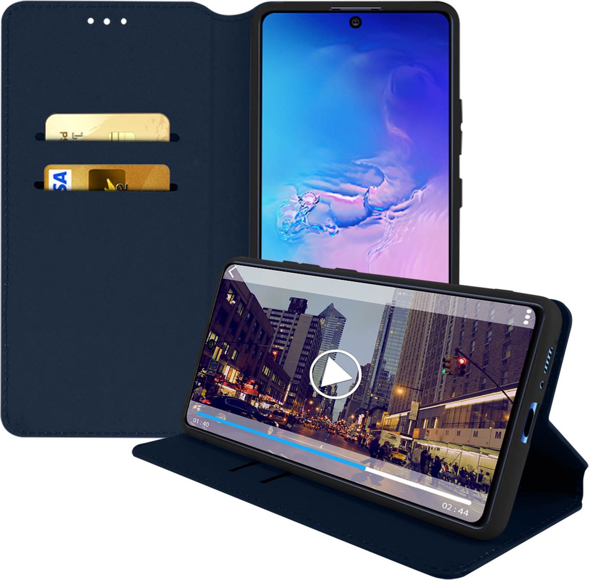 Hoes Geschikt voor Samsung Galaxy S10 Lite klep portefeuille, video standaard blauw