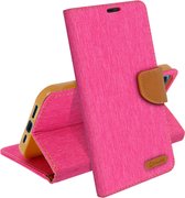 Geschikt voor Apple iPhone 12 Pro Max Case Stof Kaarthouder Stand roze