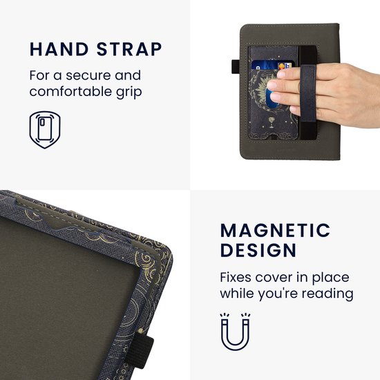 kwmobile e-reader hoesje geschikt voor Amazon Kindle Paperwhite 11. Generation 2021 hoes - E reader flip case van kunstleer - Ereader cover met stand - Tarotkaart design in donkerblauw / geel / zwart — afbeelding 4