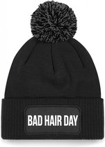 Bellatio Decorations Bad hair day muts met pompon - unisex - one size - Zwart - wintermuts