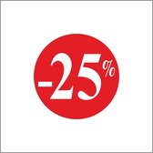 Étiquette - Autocollants de réduction - Autocollant Publicité- 25% de réduction - rond 25 mm - rouge-blanc - rouleau de 500 pièces