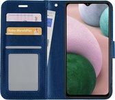 Hoes Geschikt voor Samsung A12 Hoesje Book Case Hoes Flip Cover Wallet Bookcase - Donkerblauw