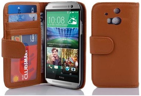 Coque Cadorabo pour HTC ONE M8 en COGNAC BROWN - Coque de protection avec fermeture magnétique et 3 emplacements pour cartes