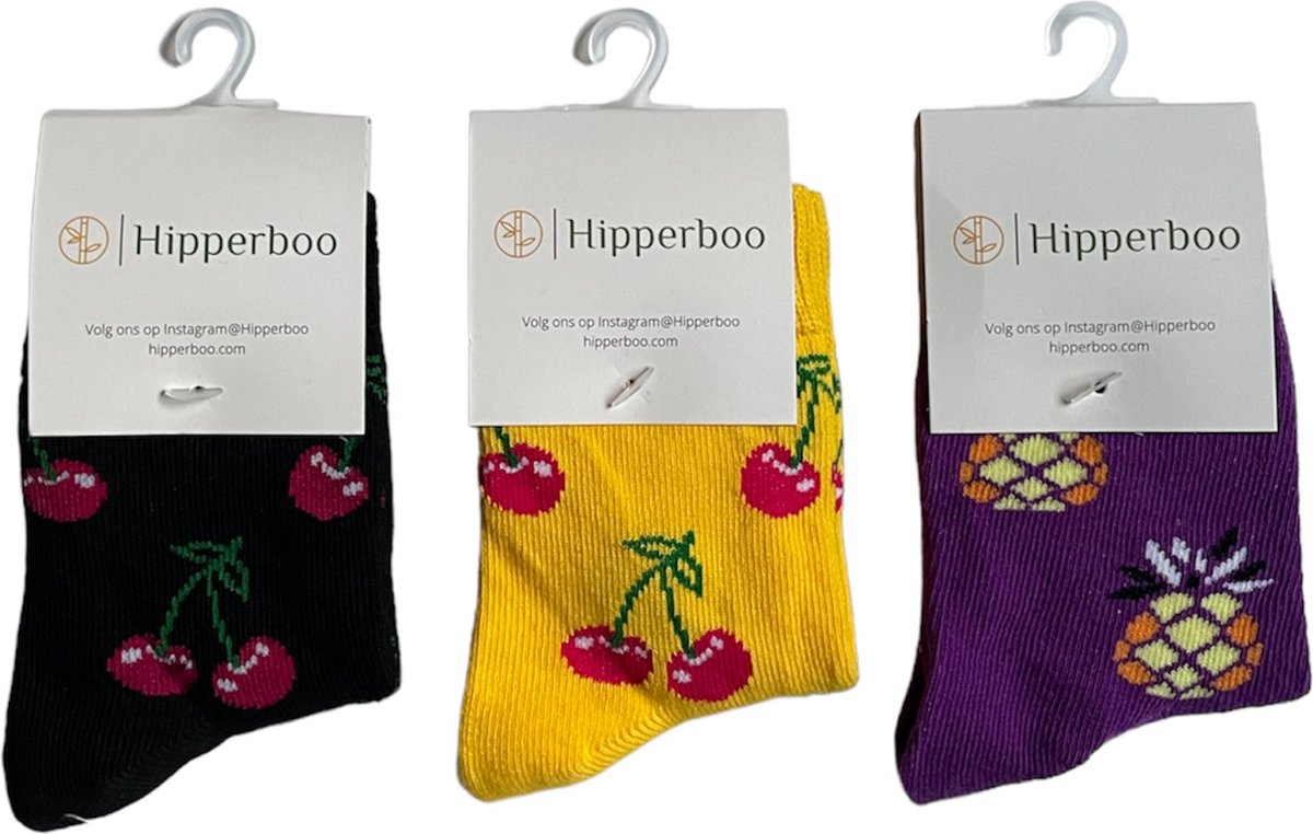 Hipperboo® Kindersokken jongens en meisjes - 3 paar - Maat 20-24 - Fruit Mix - 1 tot 2 jaar oud - Kinderkousen