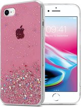 Cadorabo Hoesje voor Apple iPhone 7 / 7S / 8 / SE 2020 in Roze met Glitter - Beschermhoes van flexibel TPU silicone met fonkelende glitters Case Cover Etui