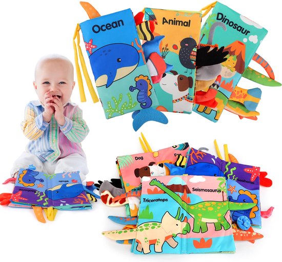 Baby Stof Boeken - Babyboeken - Intelligentie ontwikkelen - Kleuren herkennen - Tactiele geluiden - Dierenstaarten - Waterdicht en scheurvast - Cadeaus voor baby's van 6 maanden tot 2 jaar oud.
