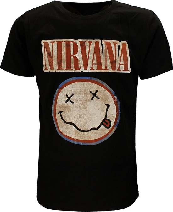 Nirvana Distressed Logo Smiley T-Shirt - Officiële Merchandise