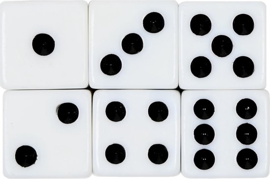 Benson Set dobbelstenen - wit - 6 stuks - 1,5 cm - zwarte ogen | bol