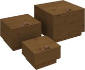 vidaXL Boîtes de rangement avec couvercles 3 pcs Pin massif Marron miel
