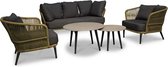 BUITEN living Palermo stoel-bank loungeset 5-delig | aluminium + touw | olijfgroen | betonlook tafels | 5 personen
