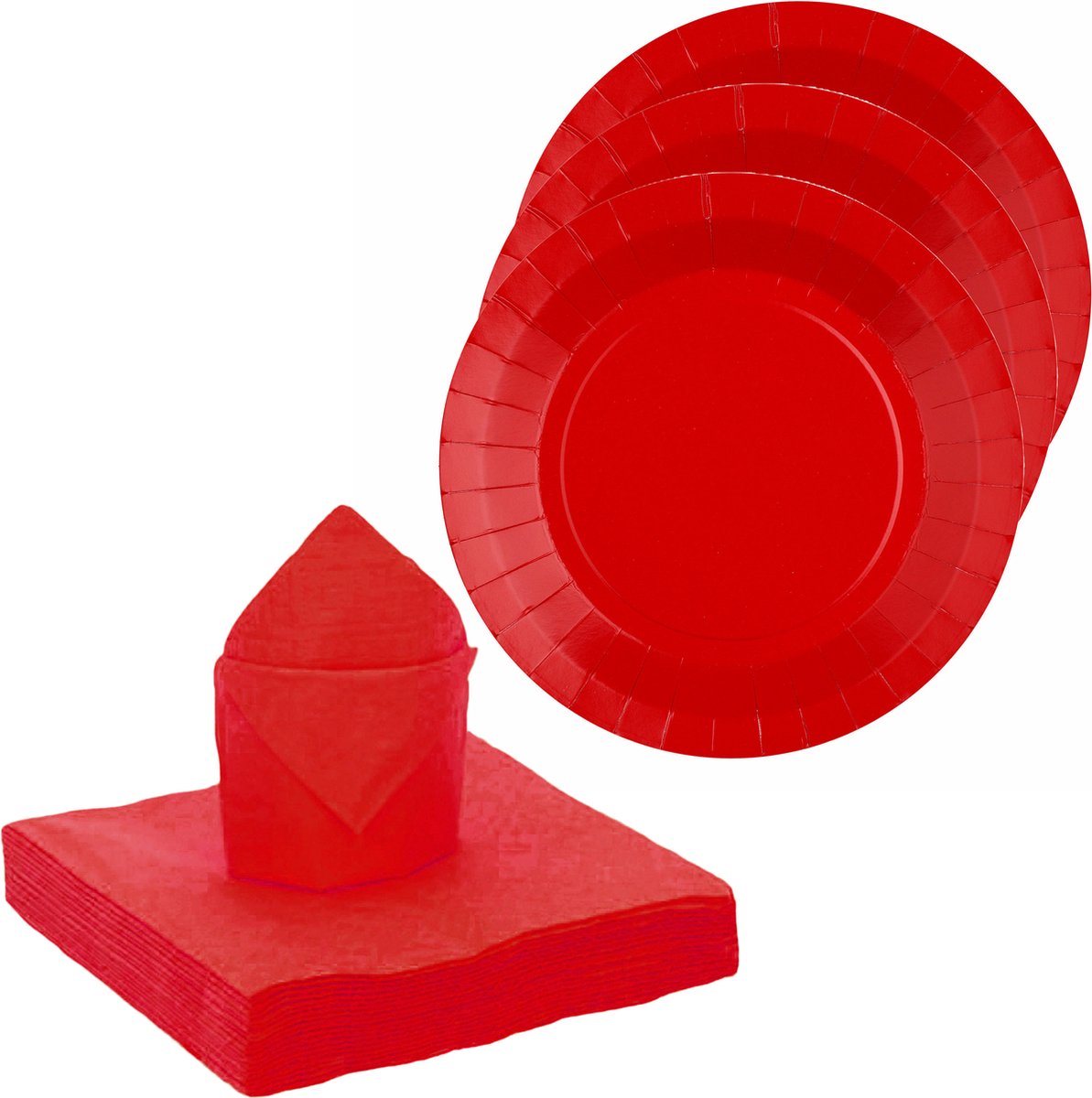 Santex feest/verjaardag servies set - 20x bordjes/25x servetten - rood - karton
