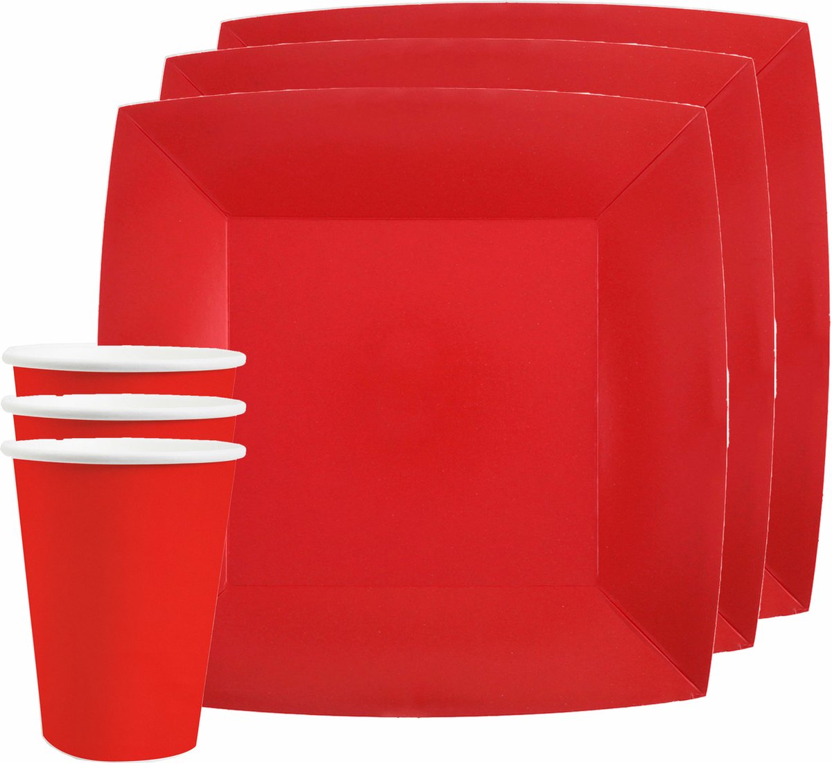 Santex feest/verjaardag servies set - 20x gebaksbordjes en bekertjes - rood - karton