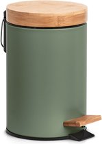 Poubelle/poubelle à pédale Zeller - métal - bois de bambou - 3L - vert sauge