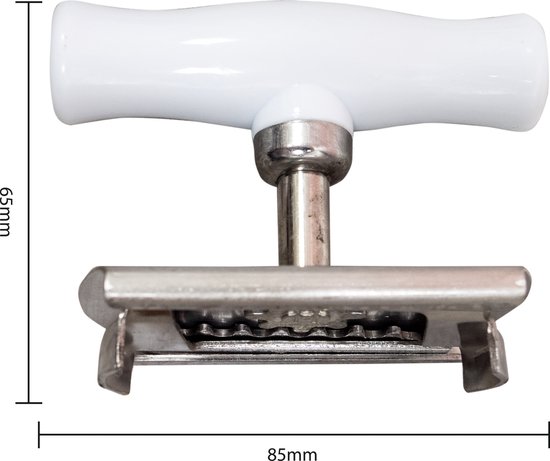 Wit handvat met metalen potopener, 65mm hoog en 85mm breed.